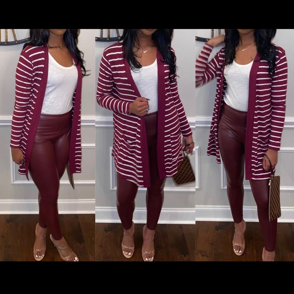 Cardigan set with FAUX LEATHER Bottoms